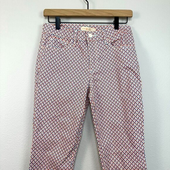 Tory Burch Womens Regan Cropped Straight Leg Jeans Geometric Cream Size 27 Women - Picture 2 of 15